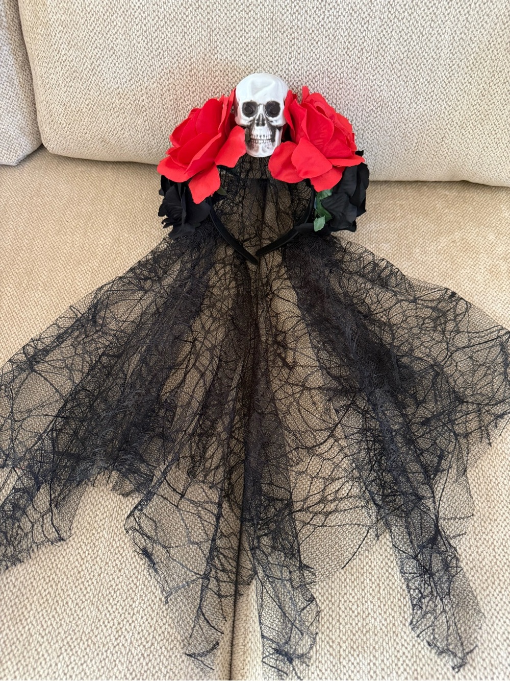 Skull Headband with Red and black Rose Accents Costume Accessory